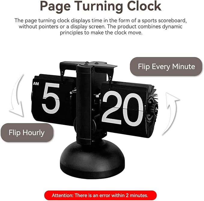 Retro Flip Clock, Flip Desk Clock Retro Digital Table Battery Powered Desk for Office Digital Wіth Internal Gear Operated (Black)