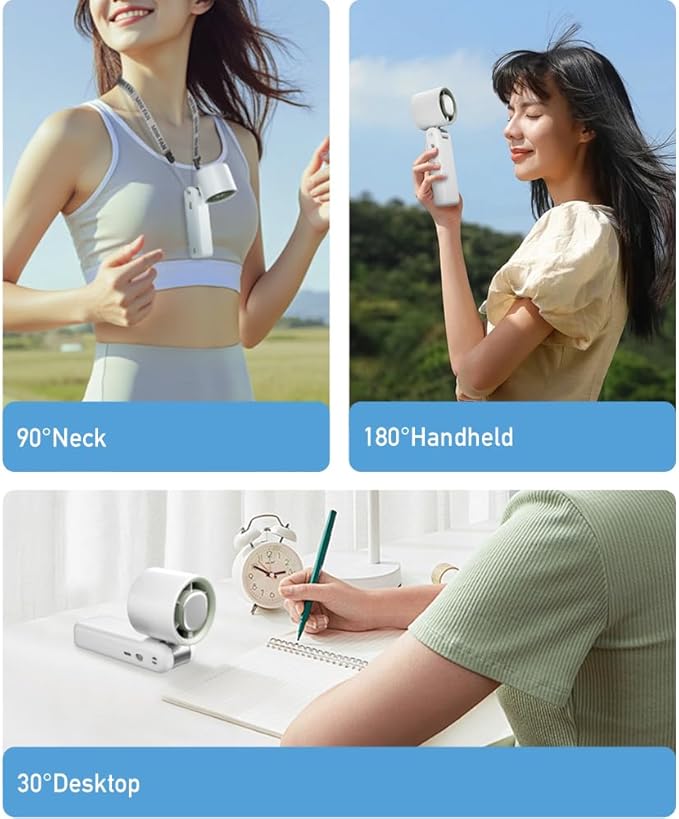 High Speed Handheld Fan, 13500 RPM Turbo Motor TEC Instant Cooling, 4000mAh Battery (3-23H) LCD Display, 3-in-1 Neck/Desk/Portable Fan for Travel Office Sports (Midnight Black)
