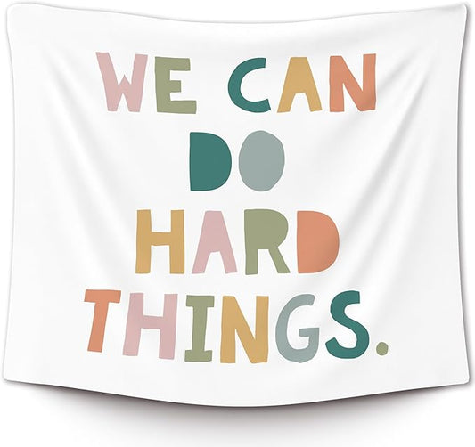 XLDLIOO Boho Classroom Tapestry, We Can Do Hard Things Inspirational Wall Tapestry Hanging for Bedroom, Inspirational Tapestries Decor Art for Kids Room Classroom Playroom, 50x60in