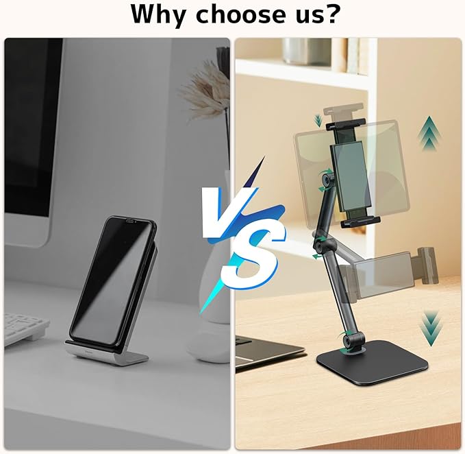 Tablet Stand for iPad, Phone Stand Holder with Heavy-Duty Base for Desk, Multi-Angle Adjustable Foldable Tablet Holder Compatible with 4.7-12.9 Devices - iPhone, Kindle, Galaxy Tab, Black