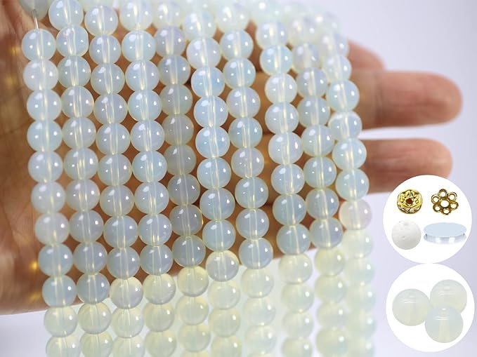 Pamir Tong 500PCS 8mm Milky White Glass Round Beads Bulk,Imitative Jade Beads Kit, Bracelet Space Loose Beads for Jewelry Making Earring, Necklaces, DIY Crafts & Gifts #351