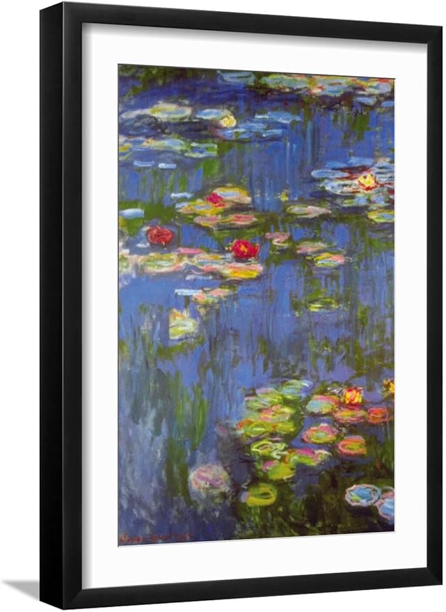 ART.COM Wall Art Print Water Lilies No. 3 on Black Frame by Claude Monet, 17" x 23"