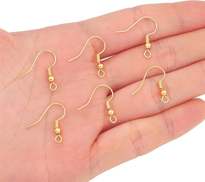 18K Gold Plated Earring Hooks 18x18mm 80pcs with Beads for Jewelry Making Findings