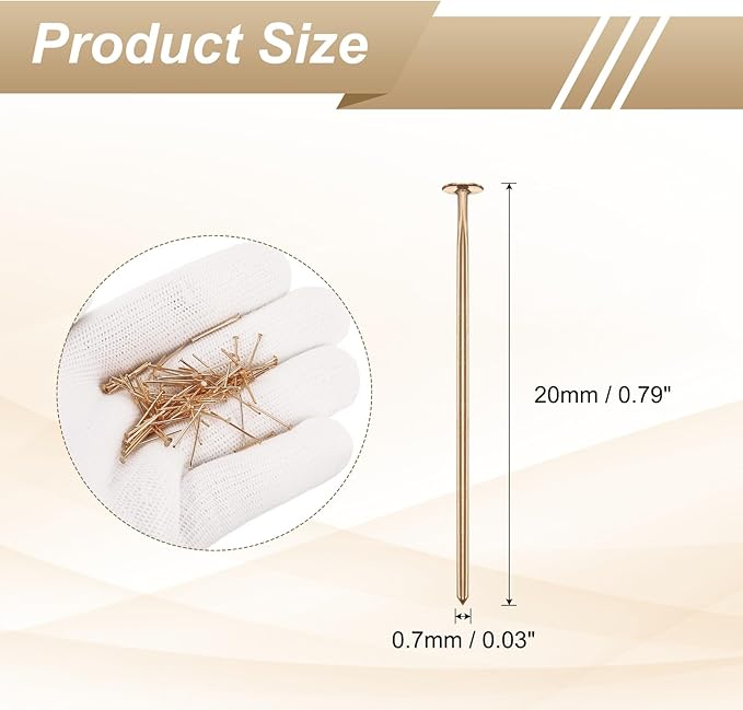 HARFINGTON 100pcs Flat Head Pins 0.79" 20mm Needles Bulk for Earring Pendant Necklace Bracelet Charm Jewelry Making Findings DIY Craft, Champagne Gold