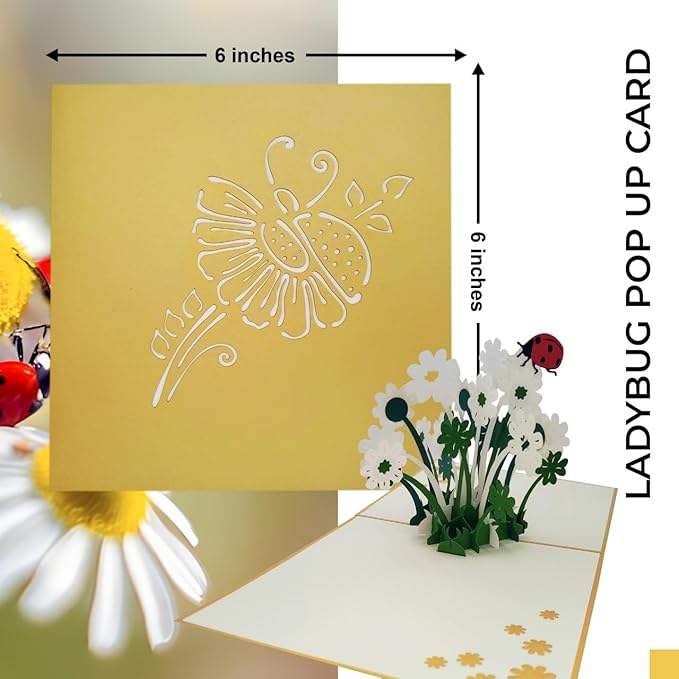 iGifts And Cards Ladybug Flower 3D Pop-Up Card – Blooming Floral Keepsake for Birthday, Mother’s Day, Thank You, Friendship, Sympathy – Nature Lovers, Mom, Wife, Bee Keeper – 6 x 6
