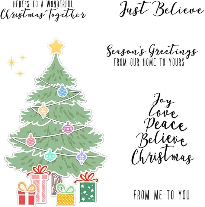 Box Christmas Tree Stamps and Cutting Dies for Card Making DIY Transparent Silicone Clear Stamp and Metal Die Cuts Sets for Scrapbooking Paper Greeting Cards Decor Seals Craft Supplies