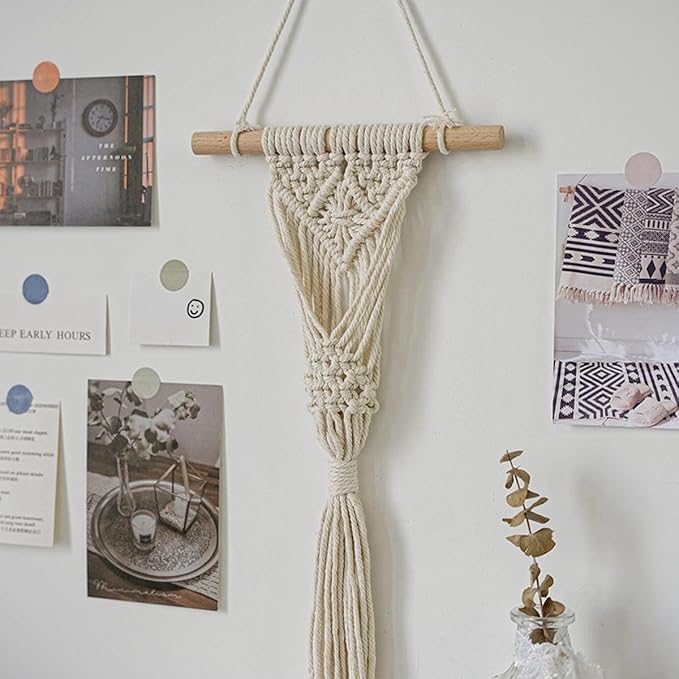 Avoik Macrame Woven Wall Hanging, 2PCS Boho Home Decor Chic Wall Art Plant Hanging Decoration Handmade Woven Bohemian Tapestry for Bedroom Living Room Farmhouse Apartment Dorm (Style A)