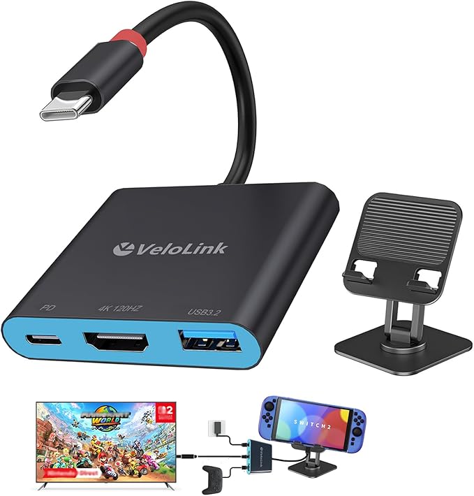 Switch 2 Dock+ Stand kit for Nintendo Switch 2 Portable Dock+HDMI 2.1/PD/USB A 3.2 Interface,Compatible with MASC/Laptops(Requires Manual firmware Update for NS2'S 21 Version)