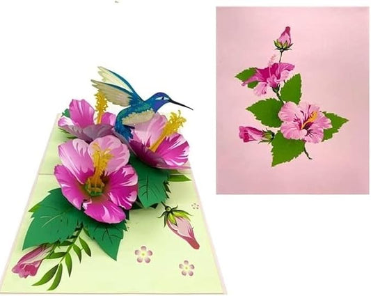 ETA Hibiscus & Hummingbird Pop-Up Card – 3D Handmade Floral Greeting Card for Birthdays, Mother’s Day, Anniversaries & Special Occasions F15