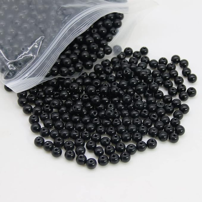 Pamir Tong 600PCS Black Glass Round Beads Bulk， Imitative Jade Beads, Lava Beads, Bracelet Loose Beads for Jewelry Making Earring, Necklaces, and DIY Crafts (8mm Black)