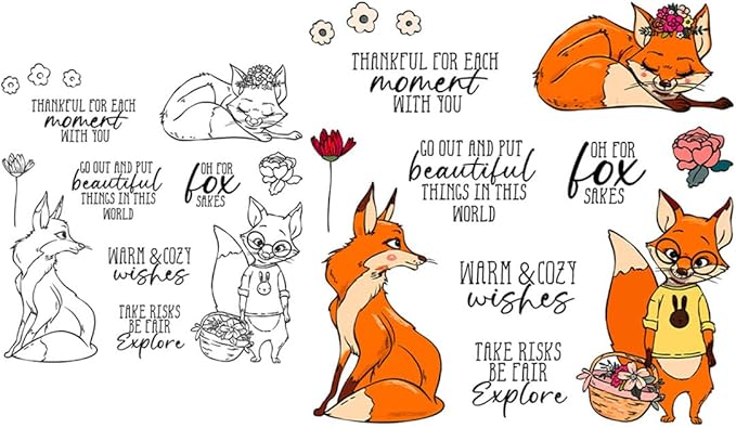 Fox Flower Basket Stamps and Cutting Dies for Card Making DIY Transparent Silicone Clear Stamp and Metal Die Cuts Sets for Scrapbooking Paper Greeting Cards Decor Seals Craft Supplies