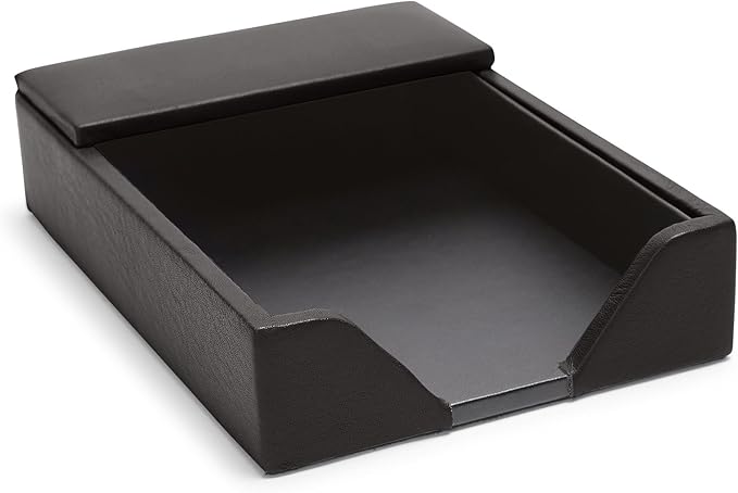Leatherology Black Onyx Classic Memo Pad Holder – Leather Desk Note Holder with 210 Sheets Included, Compact Open-End Design & Microsuede Base for Home or Office Use