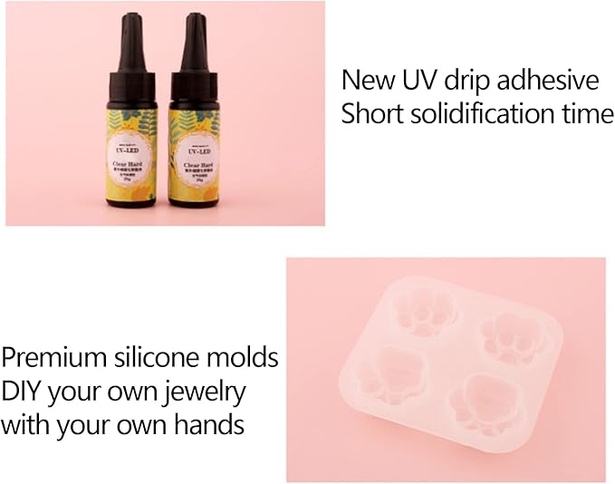 DIY Cat Claw Silicone Starter Kit Crystal Resin Craft Set for Beginners with Curing Light USB Cable Drip Adhesive and Decorative Accessories for Home School DIY Activities