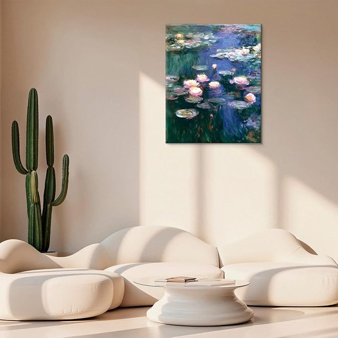 Monet Water Lilies Canvas Wall Art Print Vintage Lily pond Picture Painting Artwork Aesthetic Wall Decor for Home Farmhouse Living Room Bedroom 8x10 Framed