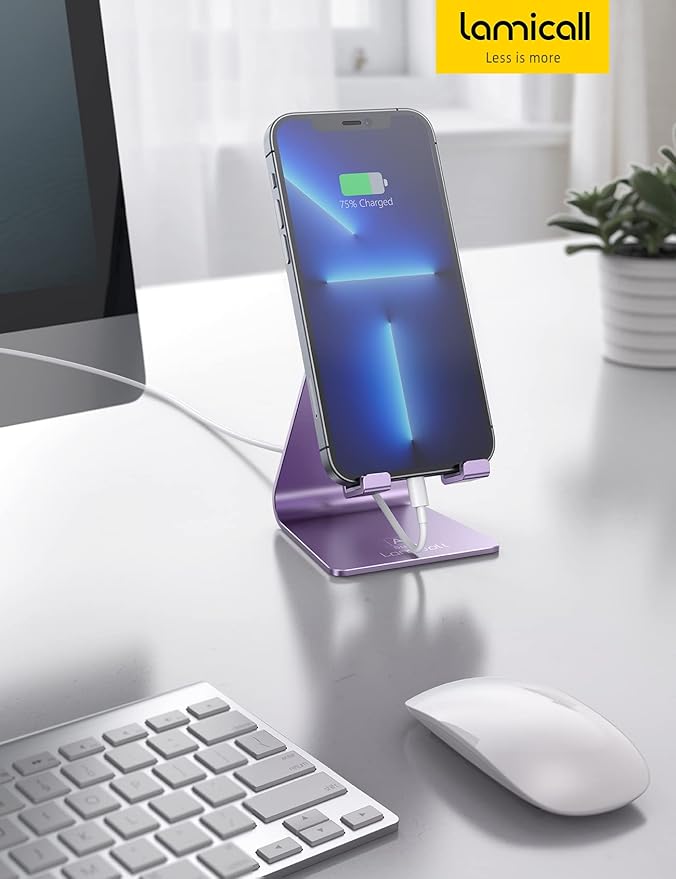 Lamicall Adjustable Phone Stand, Cell Phone Holder Desk, Compatible with Phone 13 12 Mini 11 Pro Xs Max XR X 8 7 6 Plus SE, Smartphones Dock, Office Desktop Accessories - Purple