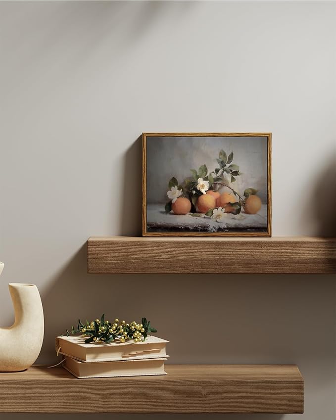 VIYYIEA Vintage Farmhouse Framed Wall Art, Oranges Still Life Paintings Kitchen Decor Aesthetic, Canvas Print Artwork, Rustic Home Wall Pictures for Living Room Bathroom Bedroom, 8x10 Inch