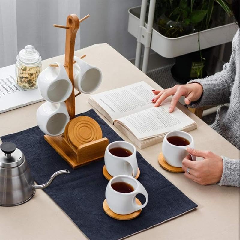 6-Piece Ceramic Coffee Cup & Saucer Set with Bamboo Stand - Image 4