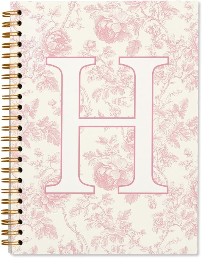 Pink Initial Notebook Journal Embroidered H, Teacher Journal,Aesthetic Notebook, Monogrammed Personalized Stationery Gifts for Women,Preppy School Supplies for Girls 5.5x8.3