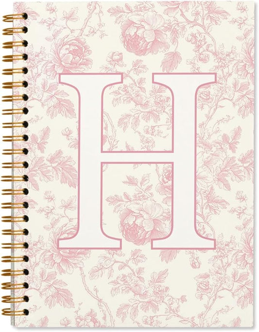 Pink Initial Notebook Journal Embroidered H, Teacher Journal,Aesthetic Notebook, Monogrammed Personalized Stationery Gifts for Women,Preppy School Supplies for Girls 5.5x8.3