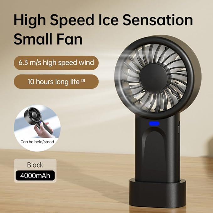 HOMETOP Handheld Fan Mini Portable 5 Speeds, 4000mAh,Personal Powerful Hand/Desk Fan for Travel, Outdoor, Home, Office, Camping, Women Small Fan (1, Black)