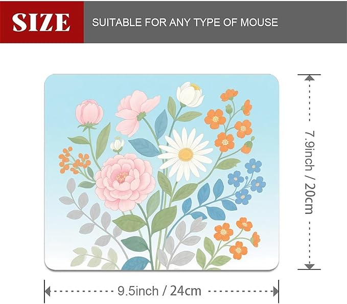 Square Mouse Pad Hand-Painted Flowers, Personalized Premium-Textured Custom Mouse Mat Design, Washable Mousepad Cloth, Non-Slip Rubber Base Computer Mouse Pads for Wireless Mouse