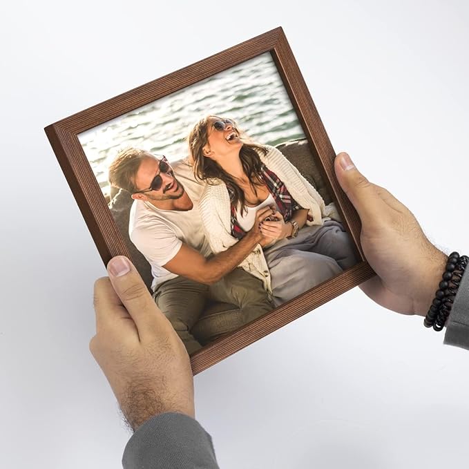 Renditions Gallery Set of 9, 8X10 Custom Photo Prints with Real Wood Picture Frames. Create Personalized Photos with Peel & Stick Photo Frames. Brown Frame