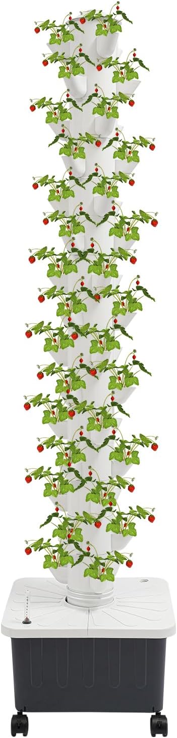 LOYALHEARTDY Hydroponics Growing System Kit, Vertical Hydroponic Tower with Water Pump & Wheels, 15 Layer 45 Plants Sites Indoor Gardening System for Vegetable, Strawberries, Lettuce