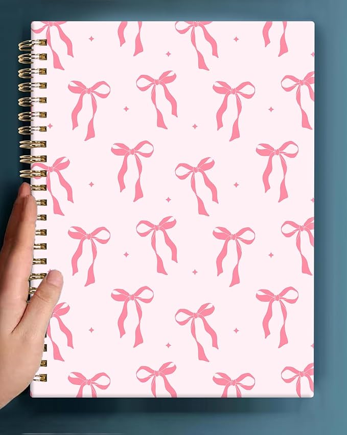 Spiral Journal Notebook,A5 Hardcover Lined Journals for Women 6 x 8.3 in,60 Sheets 120 Pages Thick Paper,Cute College Ruled Writing Notebook for Office Work School(Cute Pink Ribbon Bow)