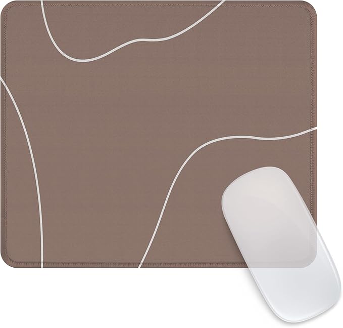 Seorsok Square Aesthetic Cute Line Mouse Pad,Office Home Personalized Mouse Mat Design,Waterproof Mousepad,Non-Slip Rubber Base Computer Mouse Pads for Wireless Mouse,Brown
