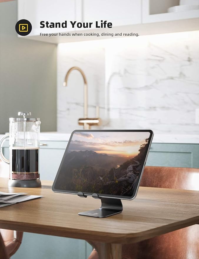 Lamicall Tablet Stand, Tablet Holder for Desk - Multi-Angle Adjustable Tablet Desktop Dock Cradle, Compatible with iPad Pro 11, 12.9, Air, Mini, Fire HD, Galaxy Tab, and Other 4-13" Tablets, Black
