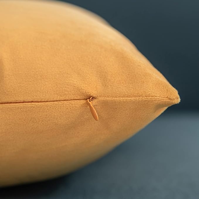 Couch Pillow Covers 22x22 Golden Yellow: 2 Pack Cozy Soft Velvet Square Throw Pillow Cases for Farmhouse Home Decor