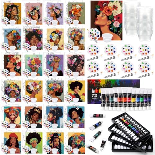 Cholemy 148 Pcs 24 Set Pre Drawn Canvas Paint Kit Adults, Artistic Women by Cholemy