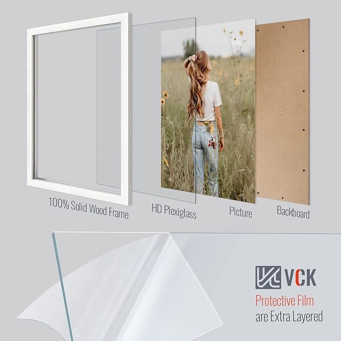 VCK 16x24 Poster Frame Set of 4 - White, Gallery-Quality Wood Picture Frames, 1.1-Inch Wide Border, Polished Plexiglass, Vertical or Horizontal Wall Display for Photo/Art/Prints, White