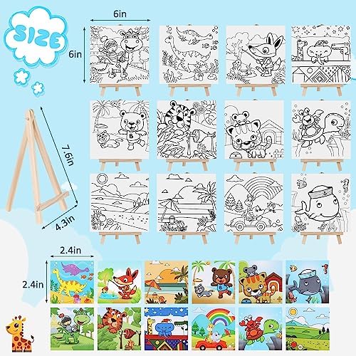 Tenceur 12 Sets Pre Drawn Canvas to Paint Adult Stretched Coloring Painting Canvas Panels with Design Easel and Brushes for Party Supplies Beginner Favor(Cute Style) - Image 2