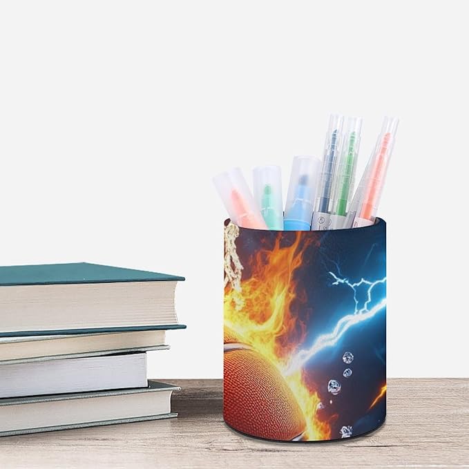 Men's Fashion Pencil Pen Holder Cup, Waterproof Office Supplies, Waterproof Multifunctional Office Supplies Cool Water Fire Basketball