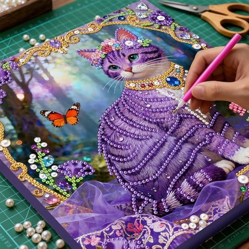 LQCrafK DIY 3D Pearl Art Painting Handcraft Kit for Adults Beginners, Home Wall Decoration, Creative Design Framed Painting with Tools-Purple Cat - Image 2