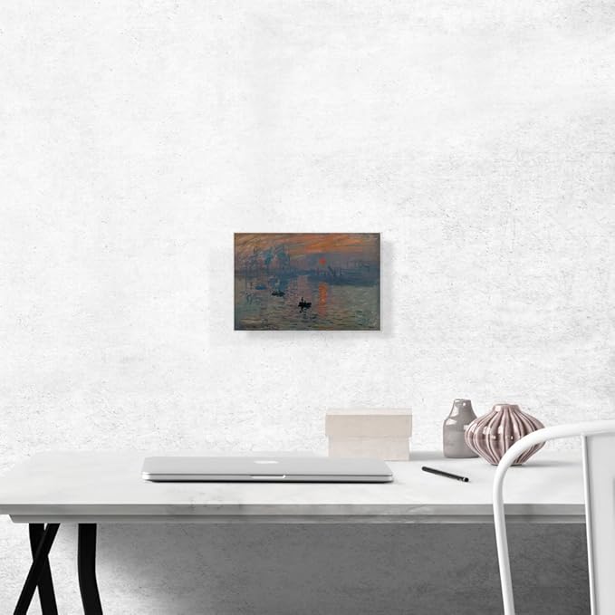ARTCANVAS Impression Sunrise Canvas Art Print Stretched Framed Painting Picture Poster Giclee Wall Decor by Claude Monet - 12" x 8" (0.75" Deep)