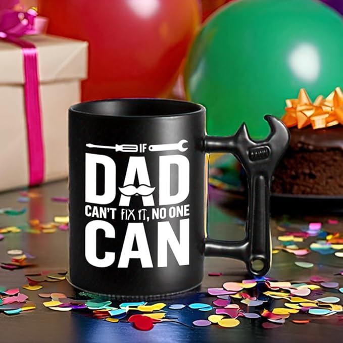 LOZACHE Novelty Coffee Mug with Wrench Handle for Dad, Funny Birthday Gifts from Daughter Son for Father, Papa, Daddy - Christmas, Father's Day Gift Idea - If Dad Can't Fix It NO One Can Cup