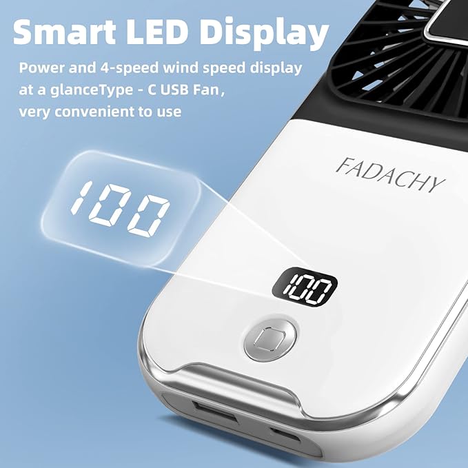 FADACHY Mini Handheld Fan - USB Rechargeable 3000mAh Battery Operated, Personal Fan for Outdoor, Indoor, Travel, Camping, Office