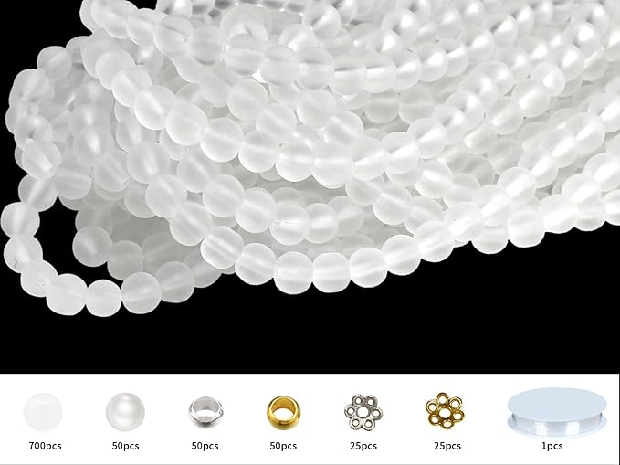 Pamir Tong 900PCS 6mm Matte White Frosted Round Glass Beads Bracelet Space Loose Smooth Beads for Jewelry Making, Earring, Necklaces, Keychains, Lanyards & Adult Crafting