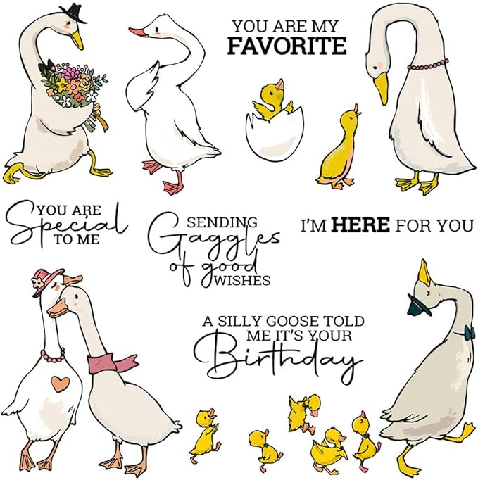 Lovers Goose Flower Stamps and Cutting Dies for Card Making DIY Transparent Silicone Clear Stamp and Metal Die Cuts Sets for Scrapbooking Paper Greeting Cards Decor Seals Craft Supplies
