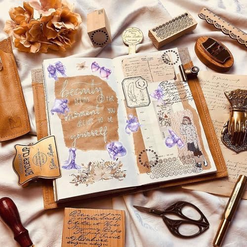 50Pcs Vintage Stickers,Waterproof Transparent PET Aesthetic Decorative Scrapbooking Supplies for Adult Card Making Letters Planner Journaling Junk Journal DIY Water Bottles Art Craft.Purple Flower - Image 5