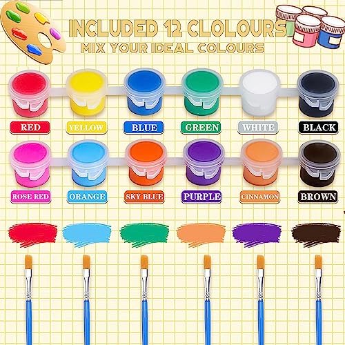 DUA MAIGA 420Pcs Washable Acrylic Paint for Kids Arts and Crafts, 30 Gouache Watercolor Paint Sets of 12 Colors for Party Classroom Painting Supplies, 30 Flat and 30 Pointed Brushes - Image 2