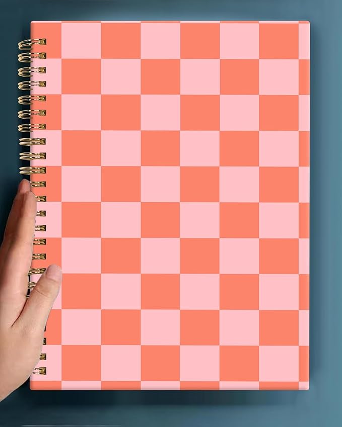 Spiral Journal Notebook,A5 Hardcover Lined Journals for Women 6 x 8.3 in,60 Sheets 120 Pages Thick Paper,Cute College Ruled Writing Notebook for Office Work School(Watermelon Red Checkerboard)