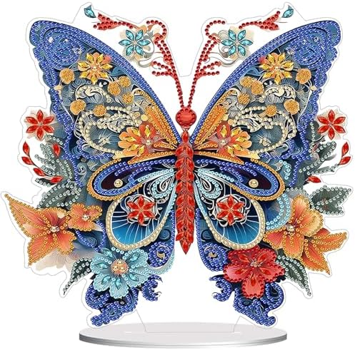 Diamond Painting Kits for Adults Beginners, 5D Full Drill Flowers and Butterfly Crystal Art Desktop Ornament, DIY Single Sided Home Office Desk Decor, Creative Craft Gift Set with Tools by OFRKE