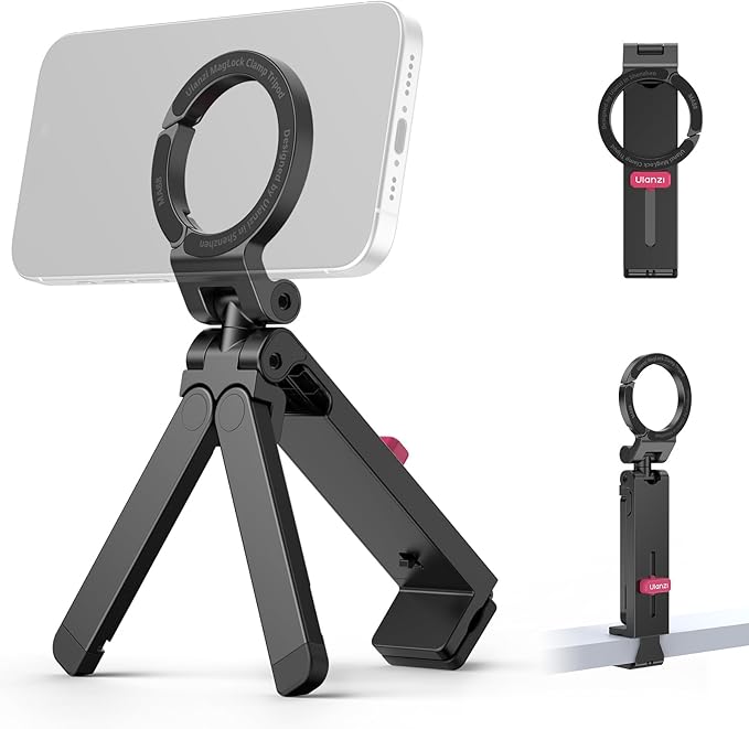 ULANZI Airplane Phone Holder, MA88 Magnetic Phone Tripod for Flying Desk Office,360° Rotation Selfie Stick for Magsafe iPhone 17/16/15/14/13/12, Airplane Hands-Free Trave Essentials, Black