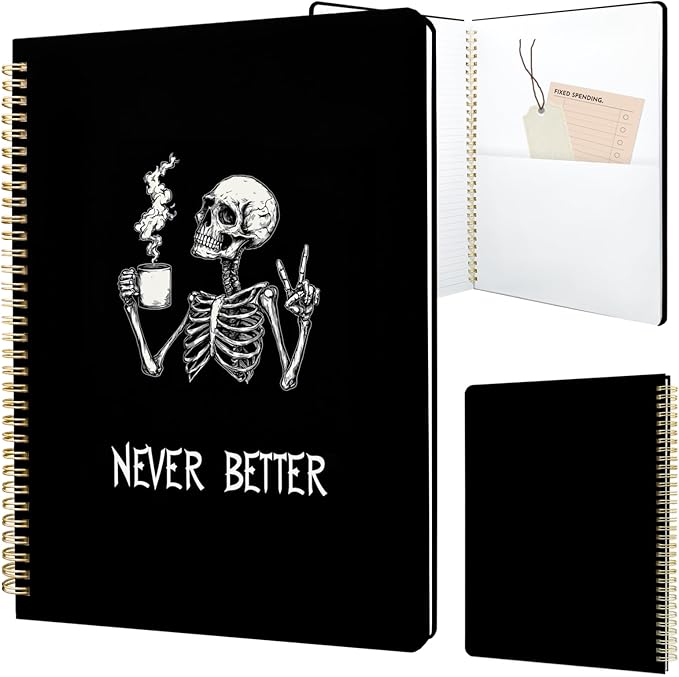 Cute Spiral Notebook journal A4 Aesthetic Pretty Design for Women Girls Kawaii with Pocket, 8.5 x 11 inch, Lined, Skeleton