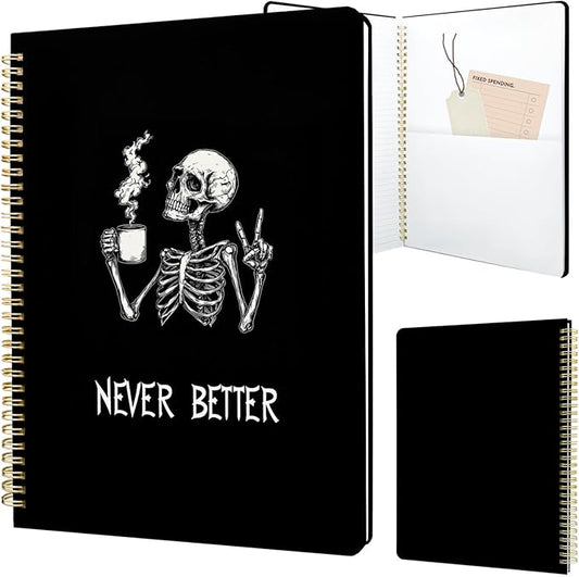 Cute Spiral Notebook journal A4 Aesthetic Pretty Design for Women Girls Kawaii with Pocket, 8.5 x 11 inch, Lined, Skeleton