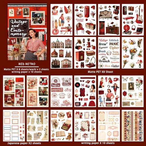 Snycler Sticker Book - 20 Sheets Vintage PET Stickers for Scrapbooking, Junk Journaling, Ephemera, and Decorative Crafts-Vintage and Contemporary - Image 6