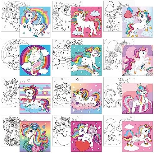Sherr 12 Pcs Pre Drawn Canvas for Adults, Unicorn, 8 x 8 Inch by Sherr